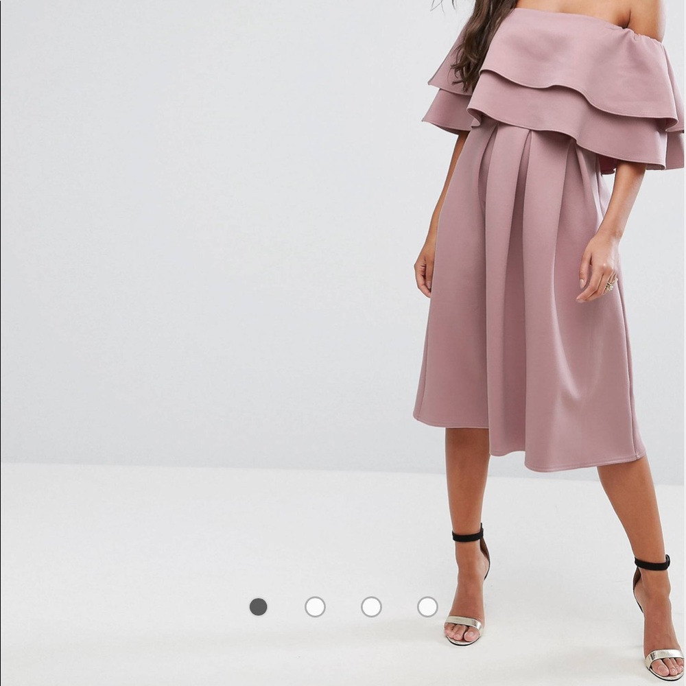 Ruffle Off Shoulder Midi Dress